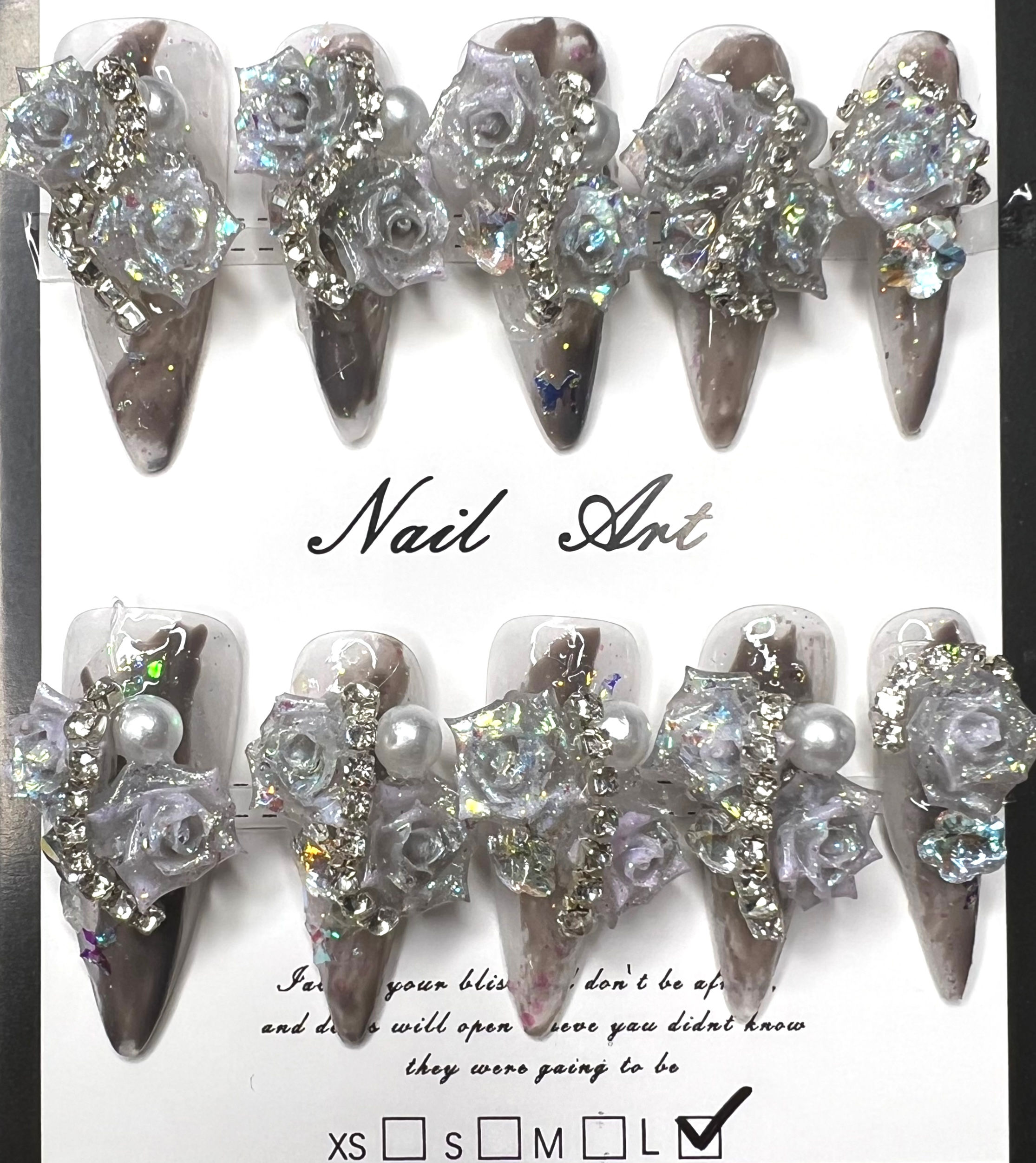 Long, Stiletto Style Handmade Press On Nails - Size: Medium 