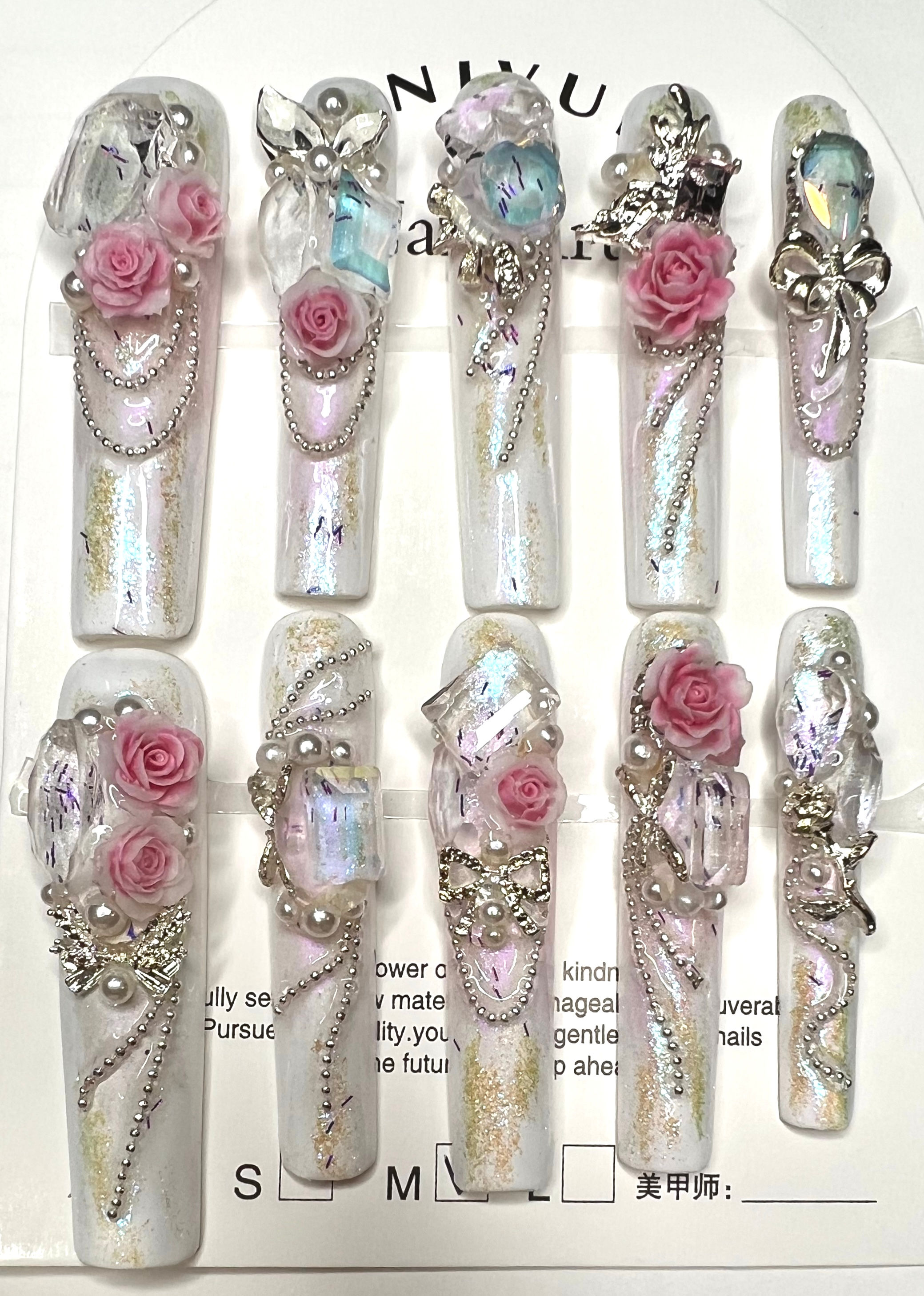 XX-Long, Square Style Handmade Luxury Press On Nails - Size: Medium 