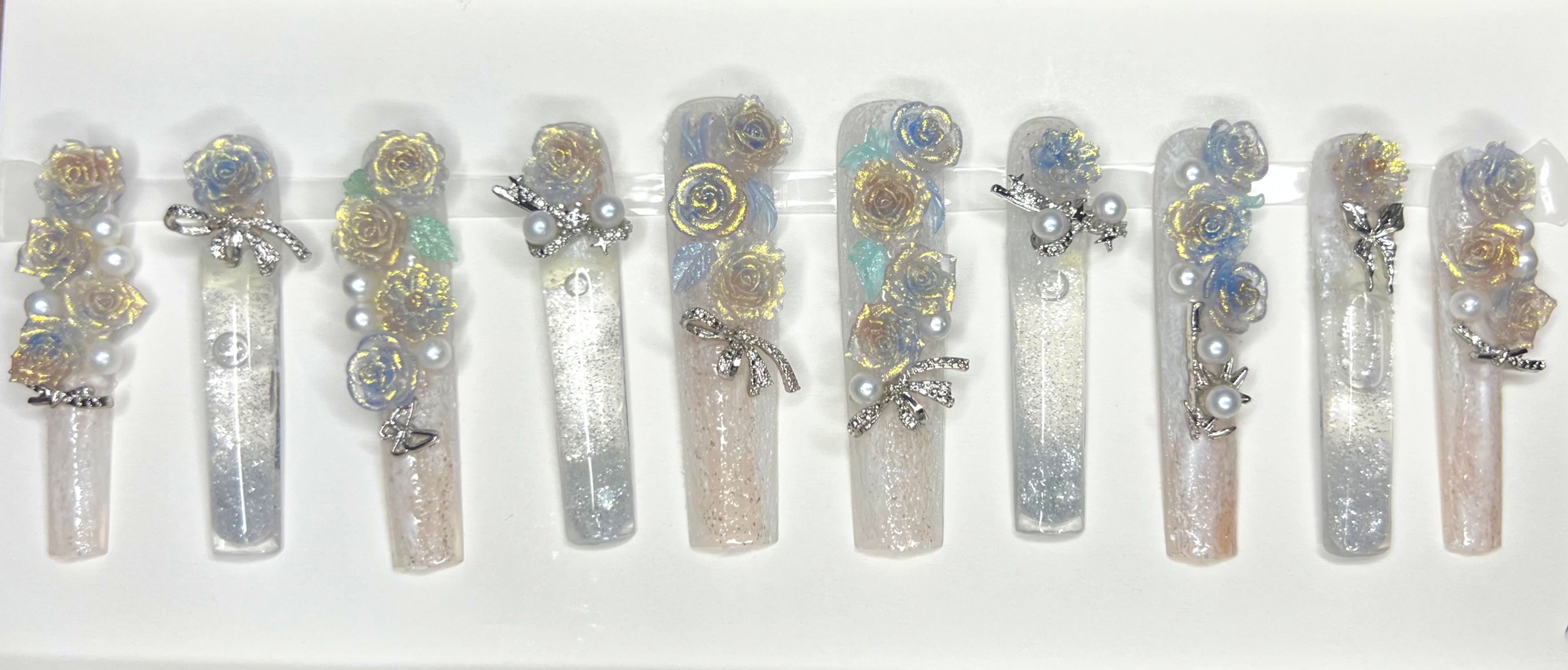 XX-Long, Water Coffin Style Handmade Press On Nails - Size: Medium