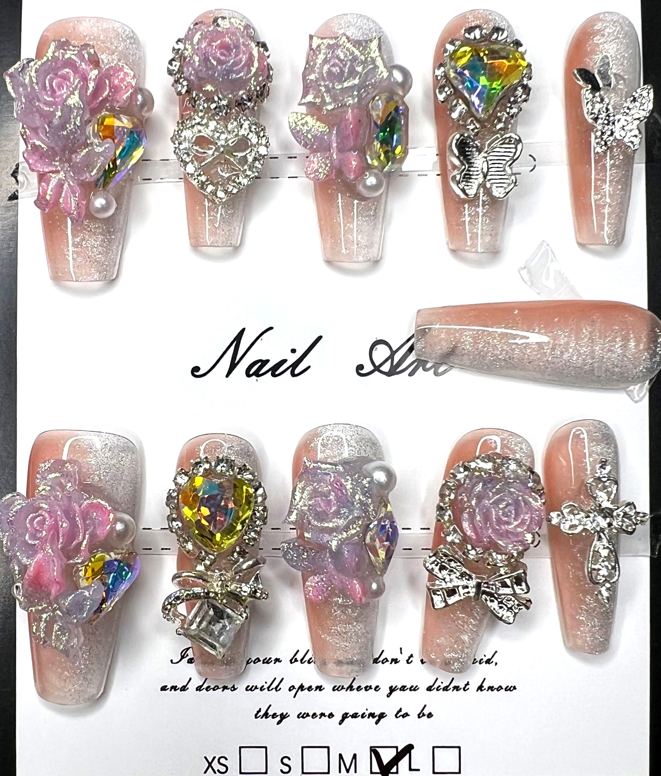 Long, Coffin Style Handmade Press On Nails - Size: Medium 