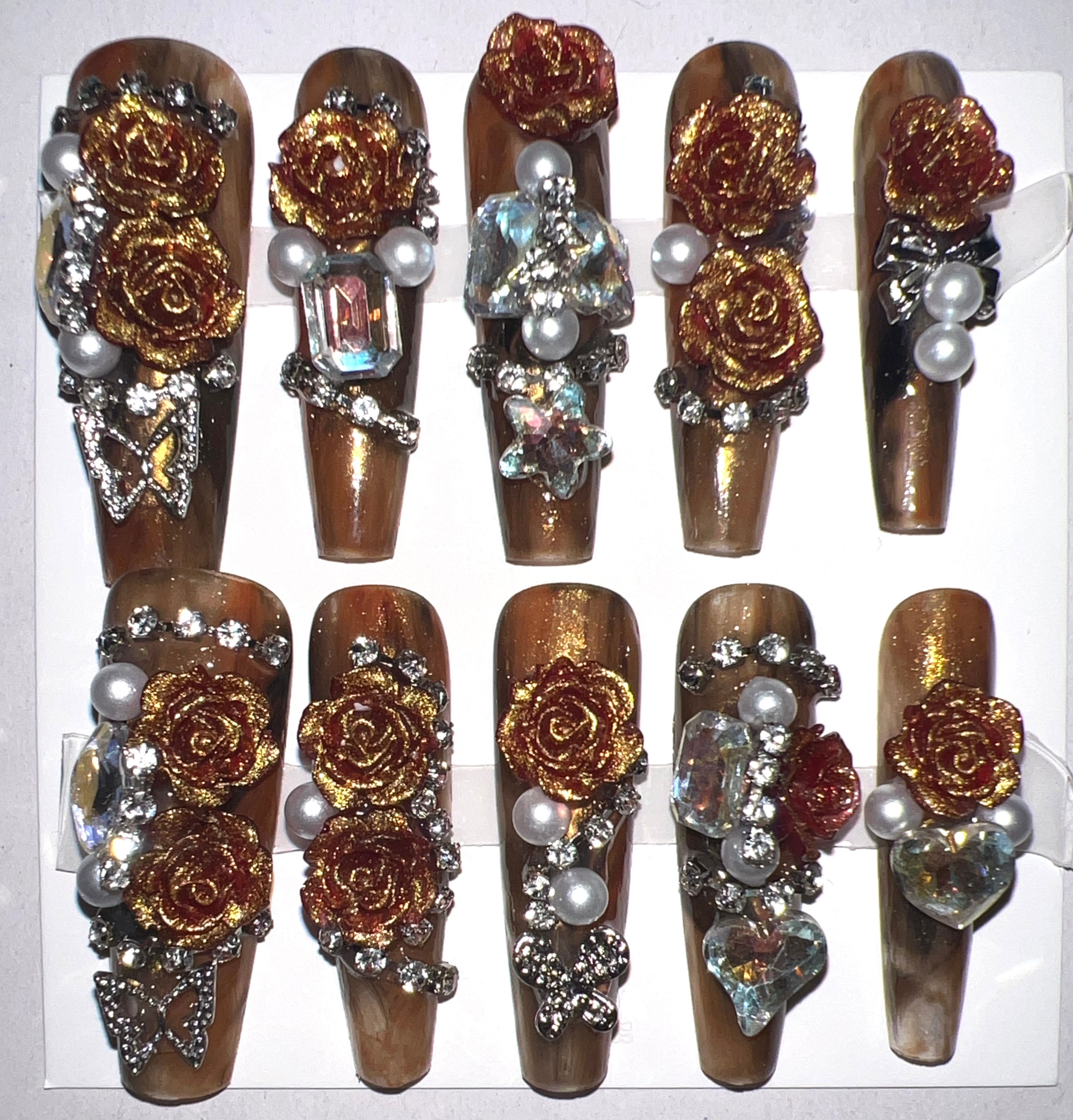 X-Long, Coffin Style Handmade Luxury Press-On Nails – Size: M/L