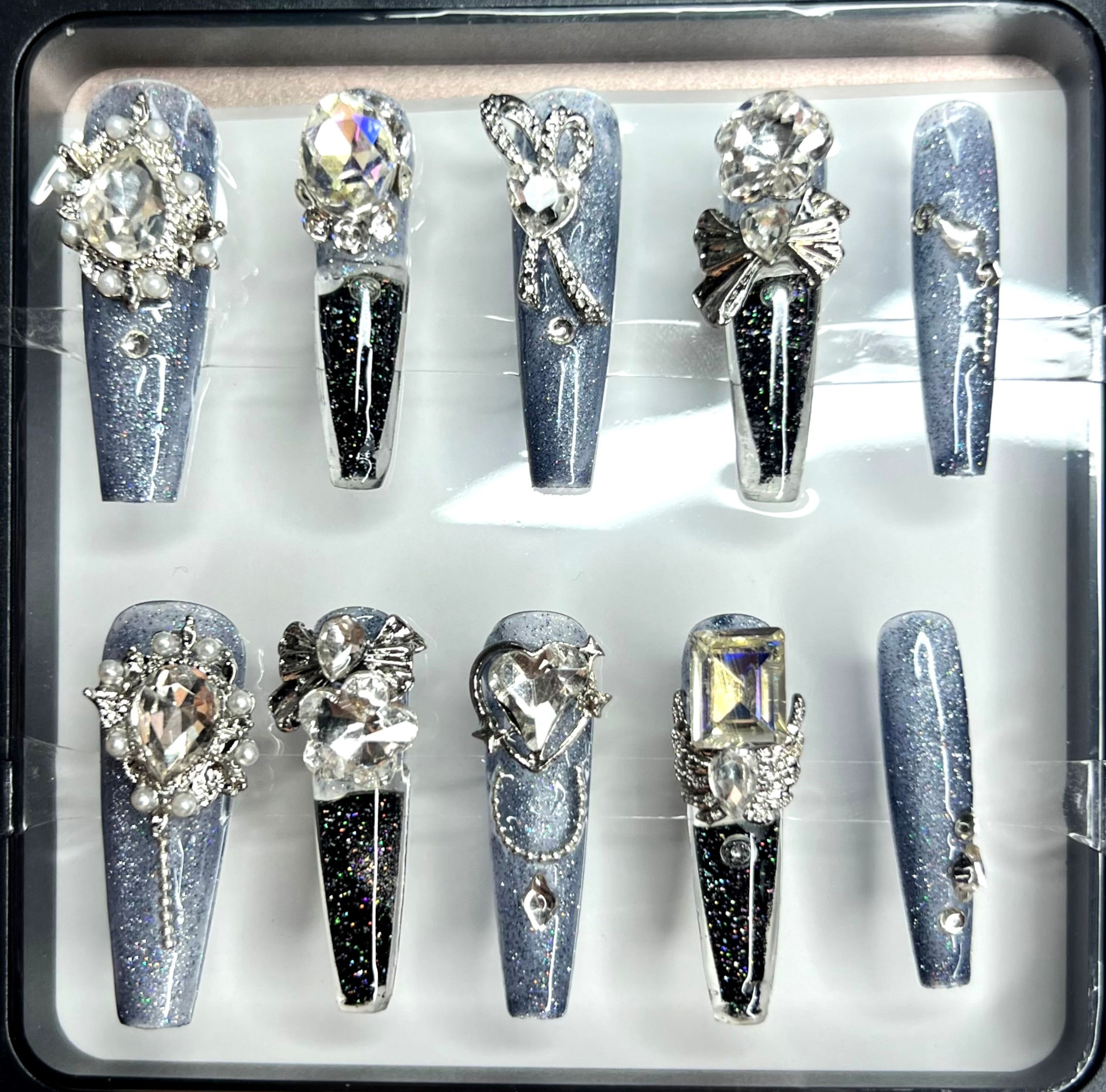 Long, Water  Style Handmade Press On Nails - Size: Small