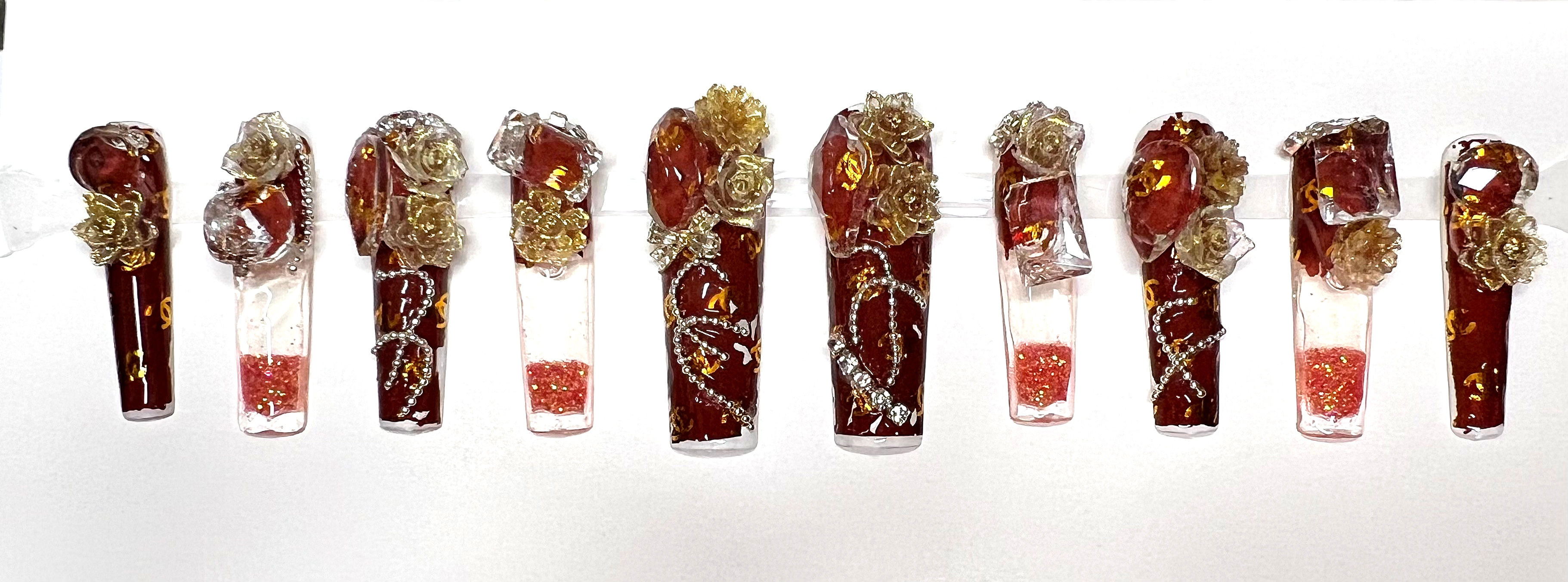 X-Long, Water/Brand Style Handmade Press On Nails - Size: Medium 