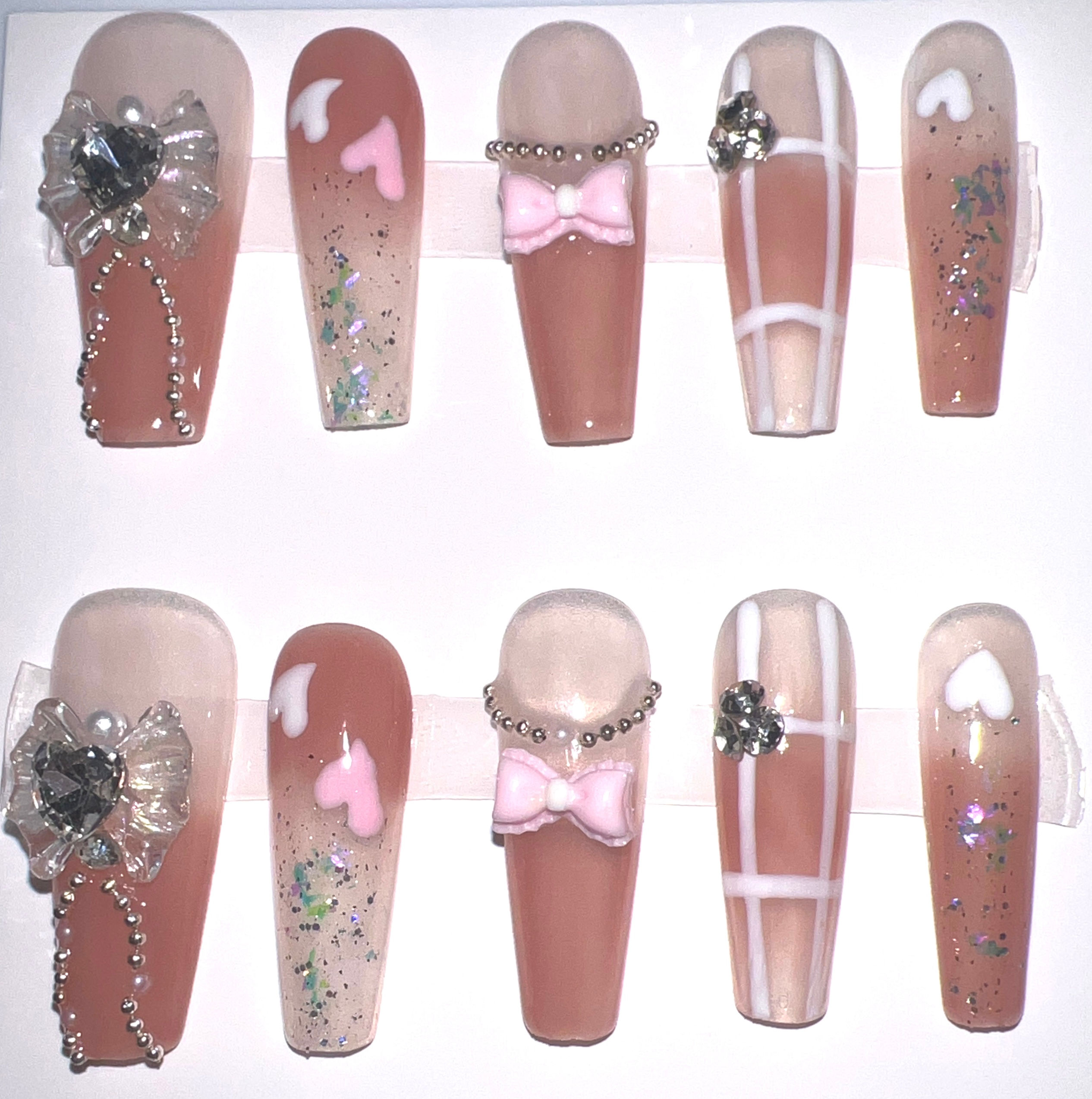 Long, Coffin Style Handmade Press On Nails - Size: Small 