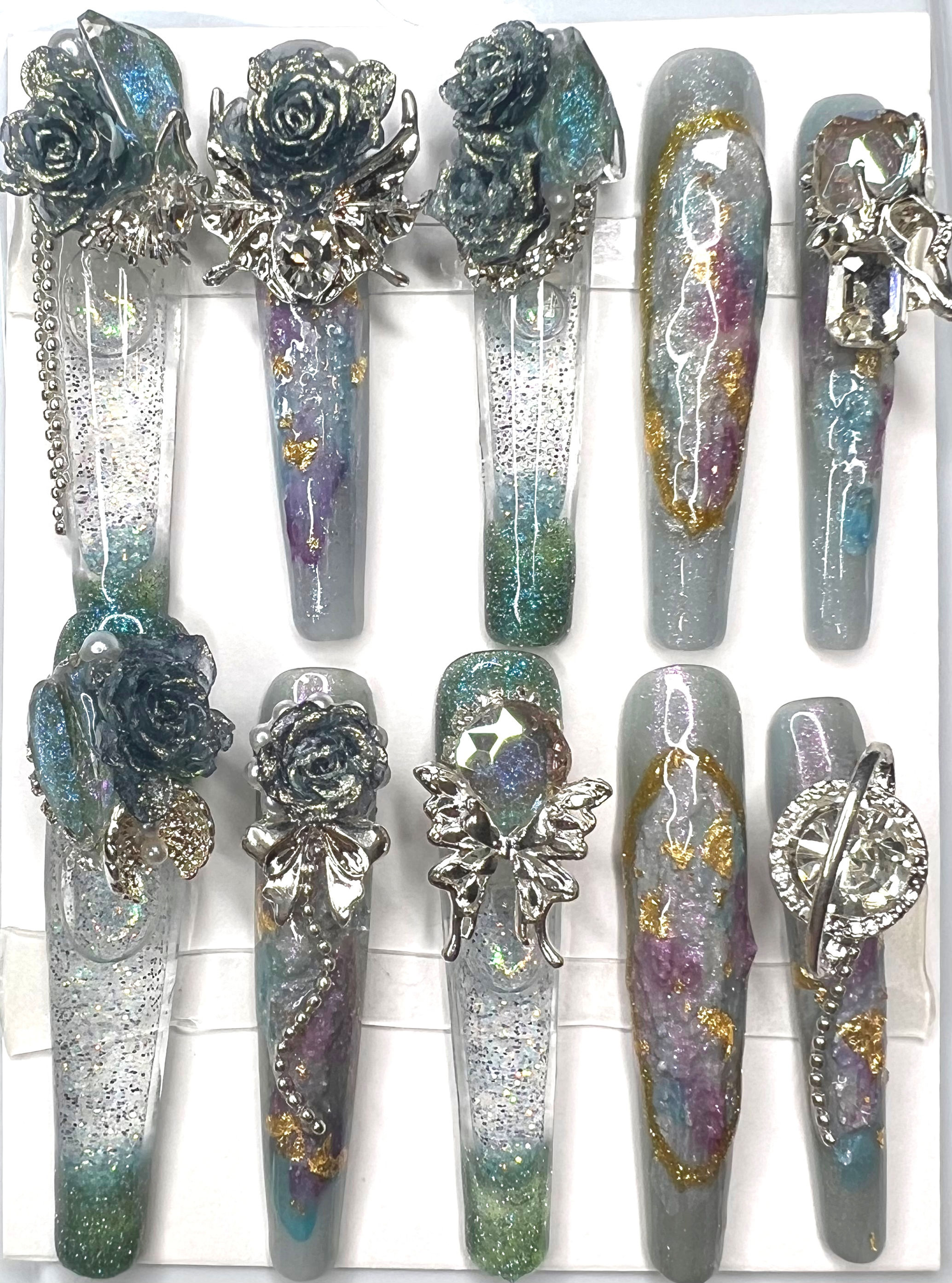 XX-Long, Water Coffin Style Handmade Press On Nails - Size: Small 