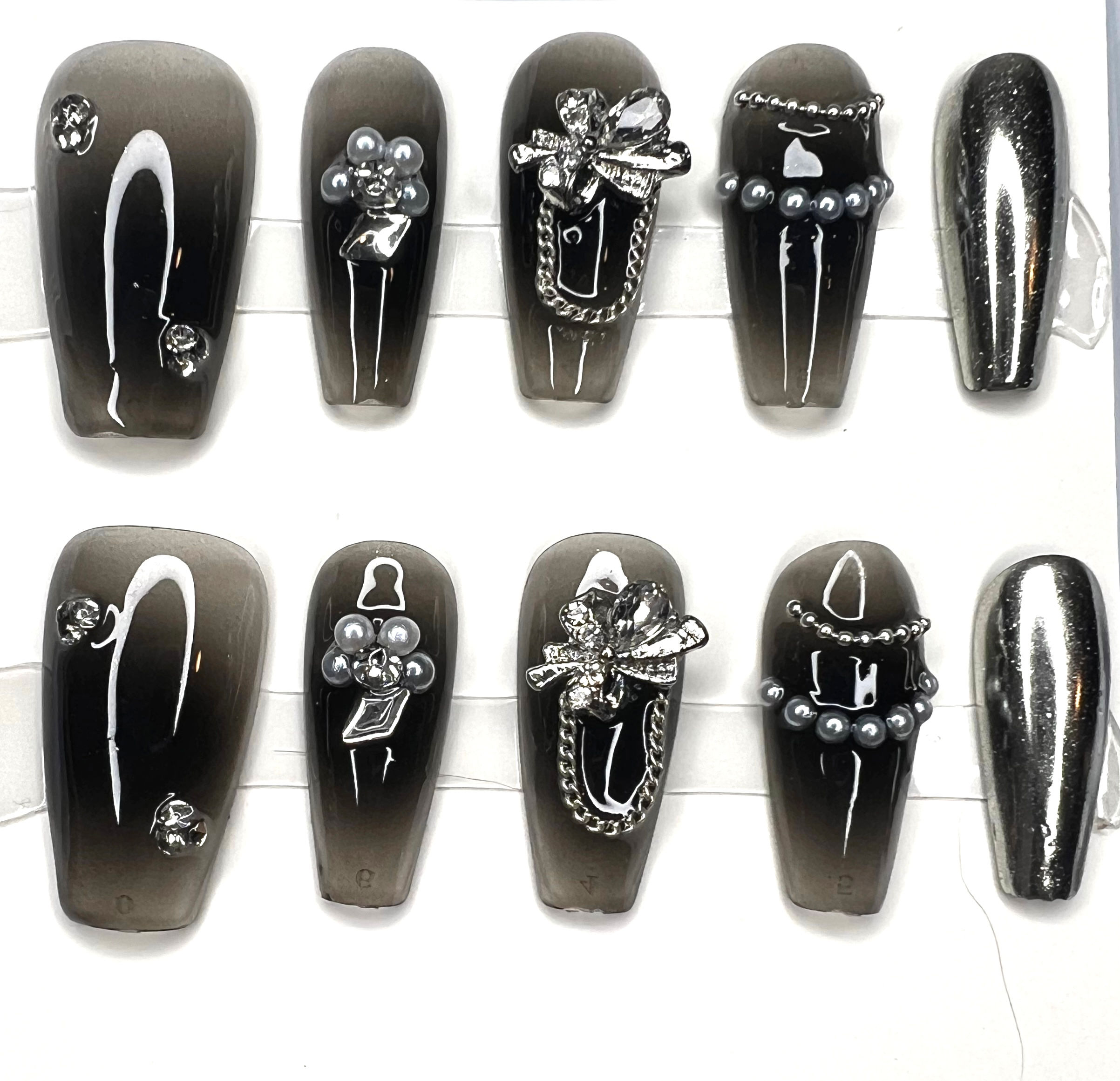Medium Length, Coffin Style Handmade Press On Nails - Size: Large 