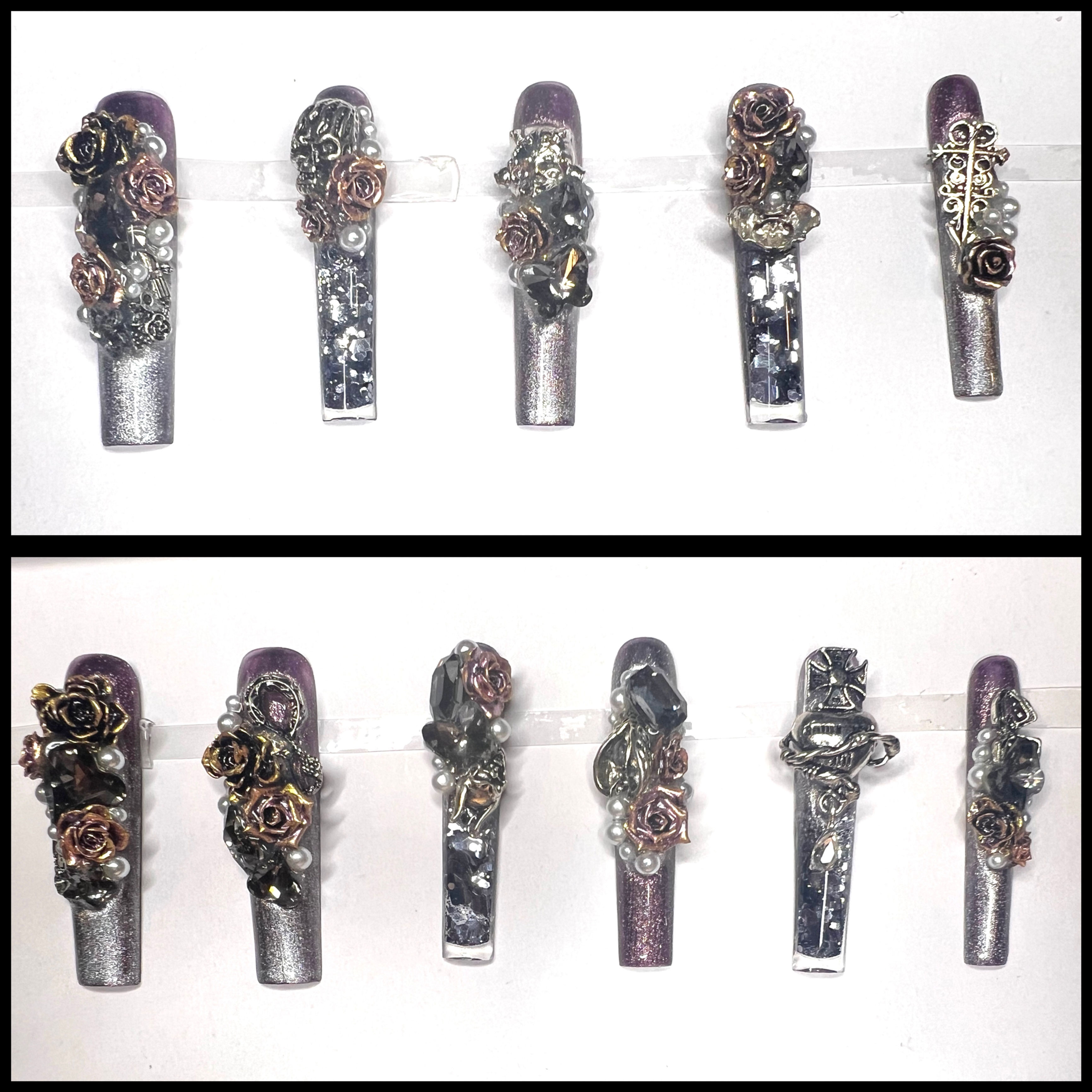 XX-Long, Water Style Handmade Press On Nails - Size: Medium 