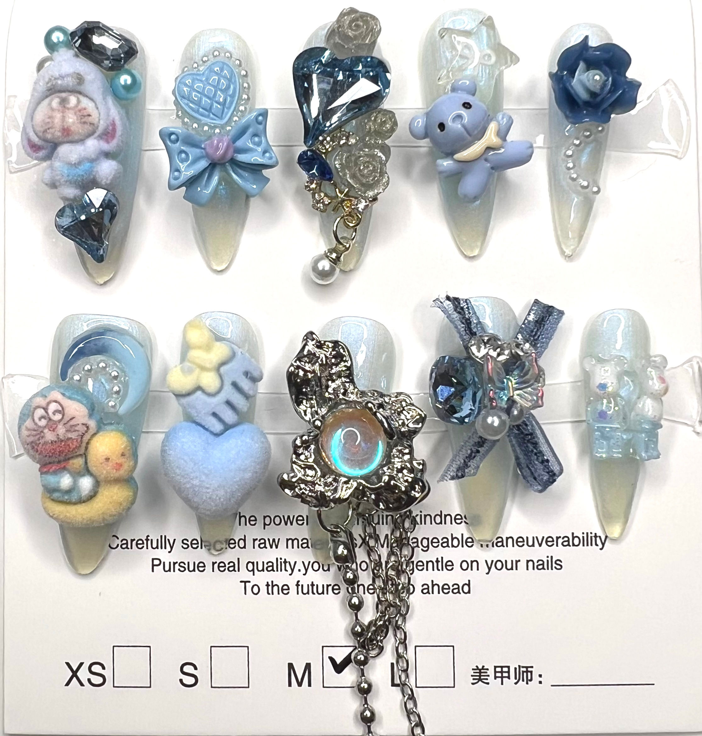Long, 3D Character Handmade Press On Nails - Size: Medium 