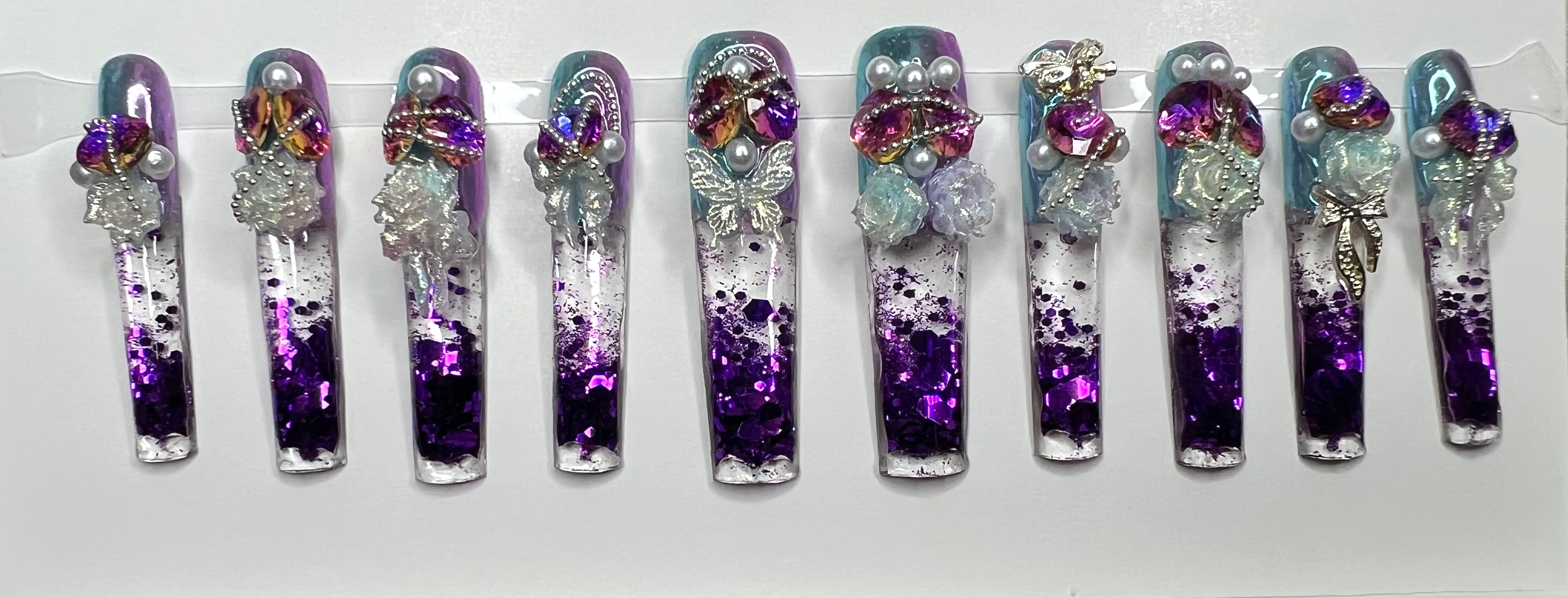 XX-Long, Water Coffin Style Handmade Press On Nails - Size: Medium