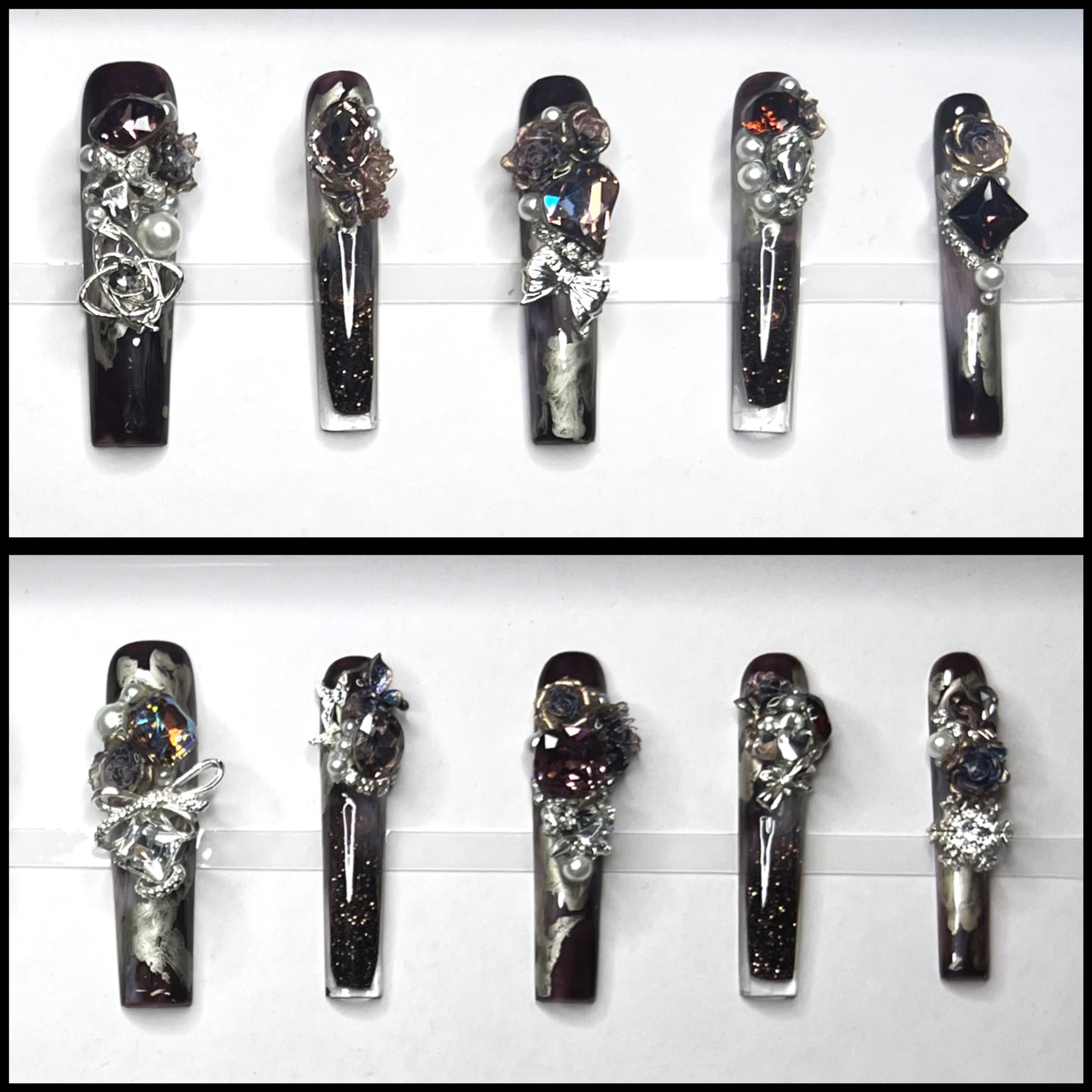 XX-Long, Water Style Handmade Press On Nails - Size: Medium/Large 