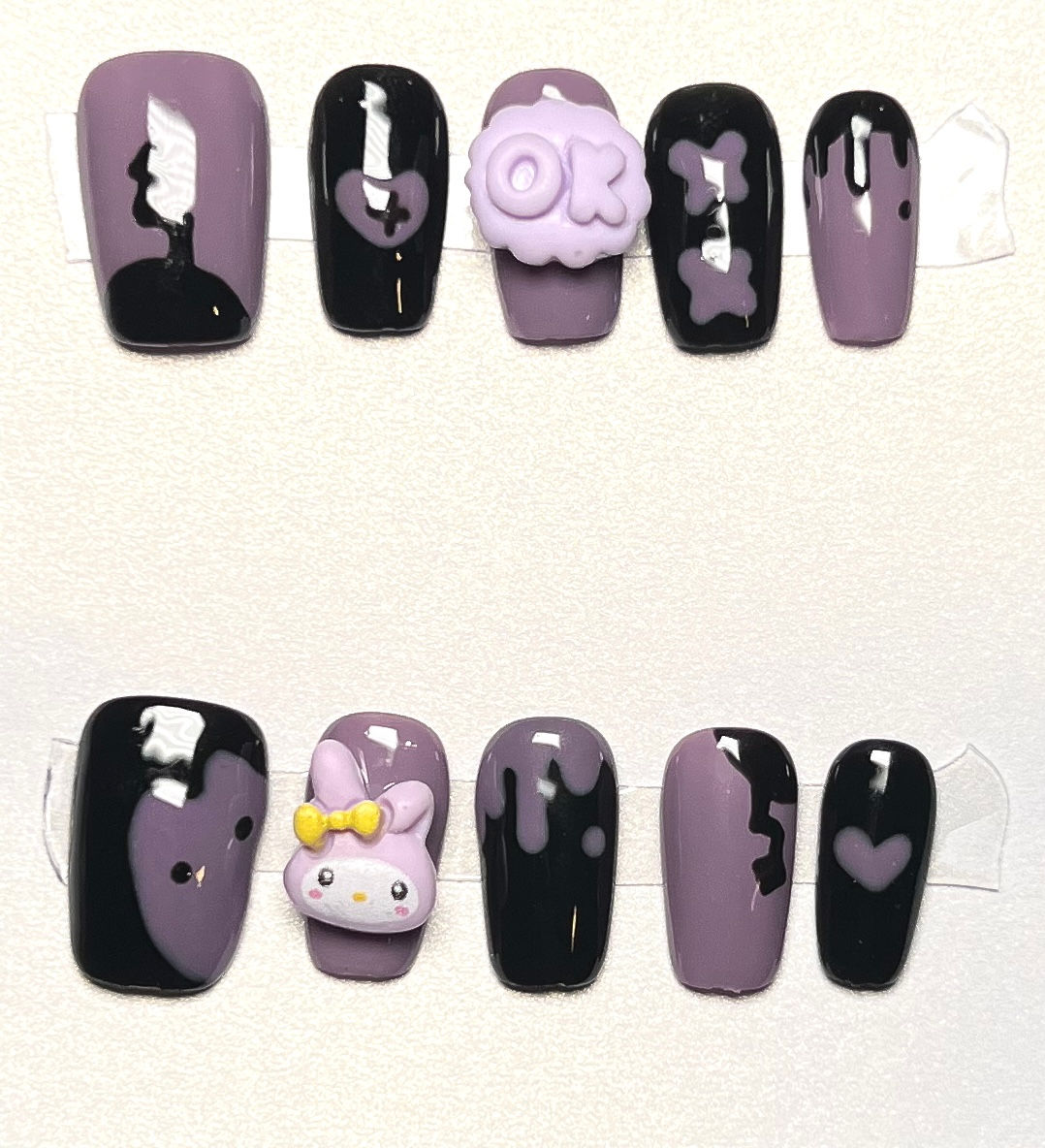 Medium Length, Coffin Style Handmade Press On Nails - Size: Medium 