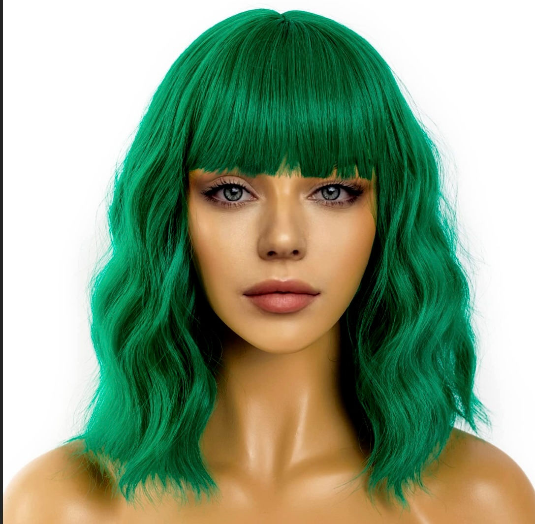 Short Bob Wigs With Bangs For Women Loose Wavy Wig Curly Wavy Shoulder Length Bo