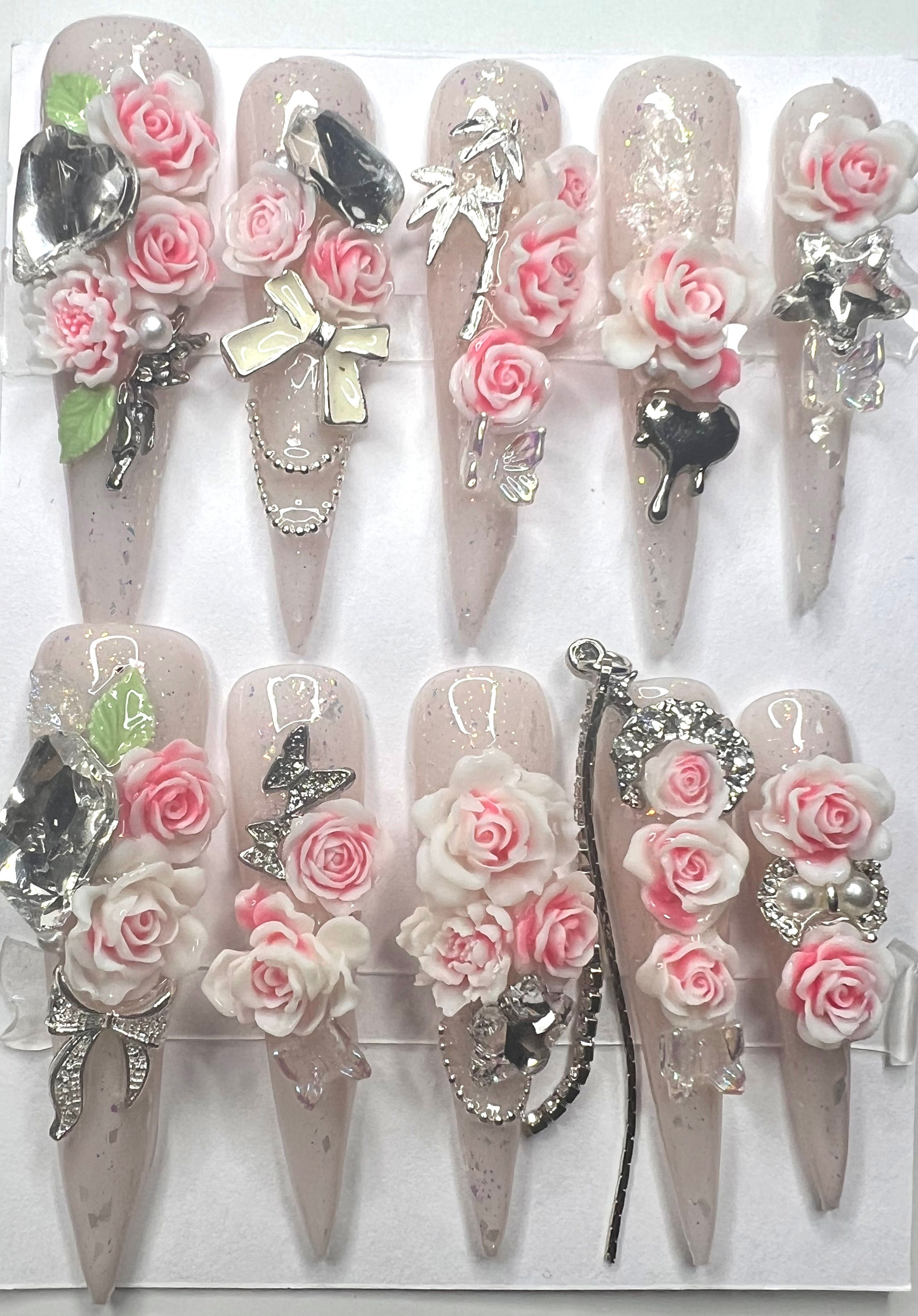 Long, Stiletto Style Handmade Luxury Press On Nails - Size: Large 