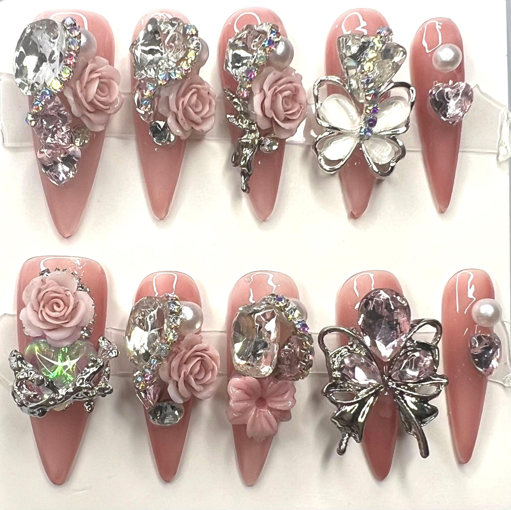 Long, Stiletto Style Handmade Luxury Press-On Nails – Size: Medium.
