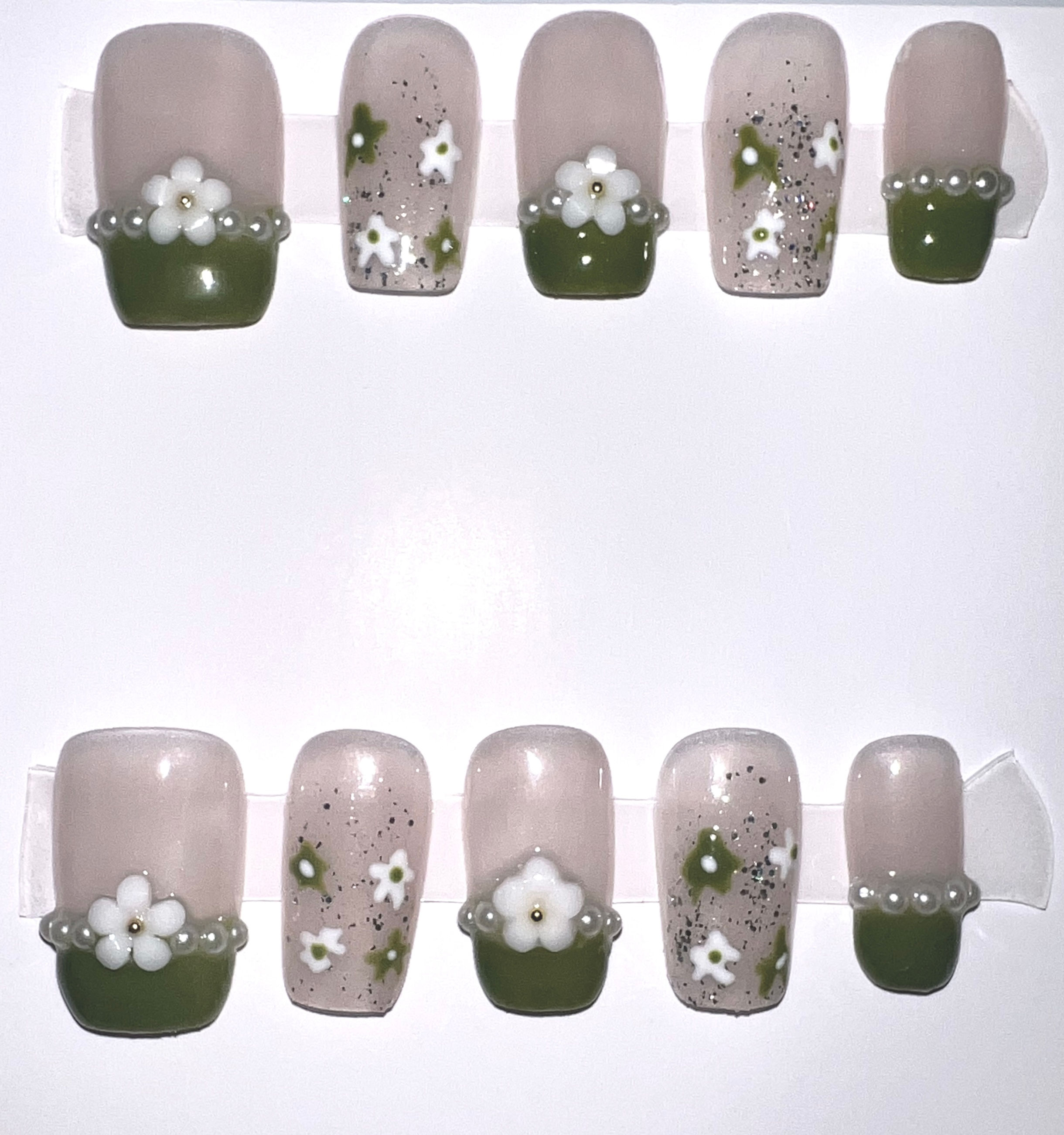 Medium Length, Square Style Handmade Press On Nails - Size: Small 