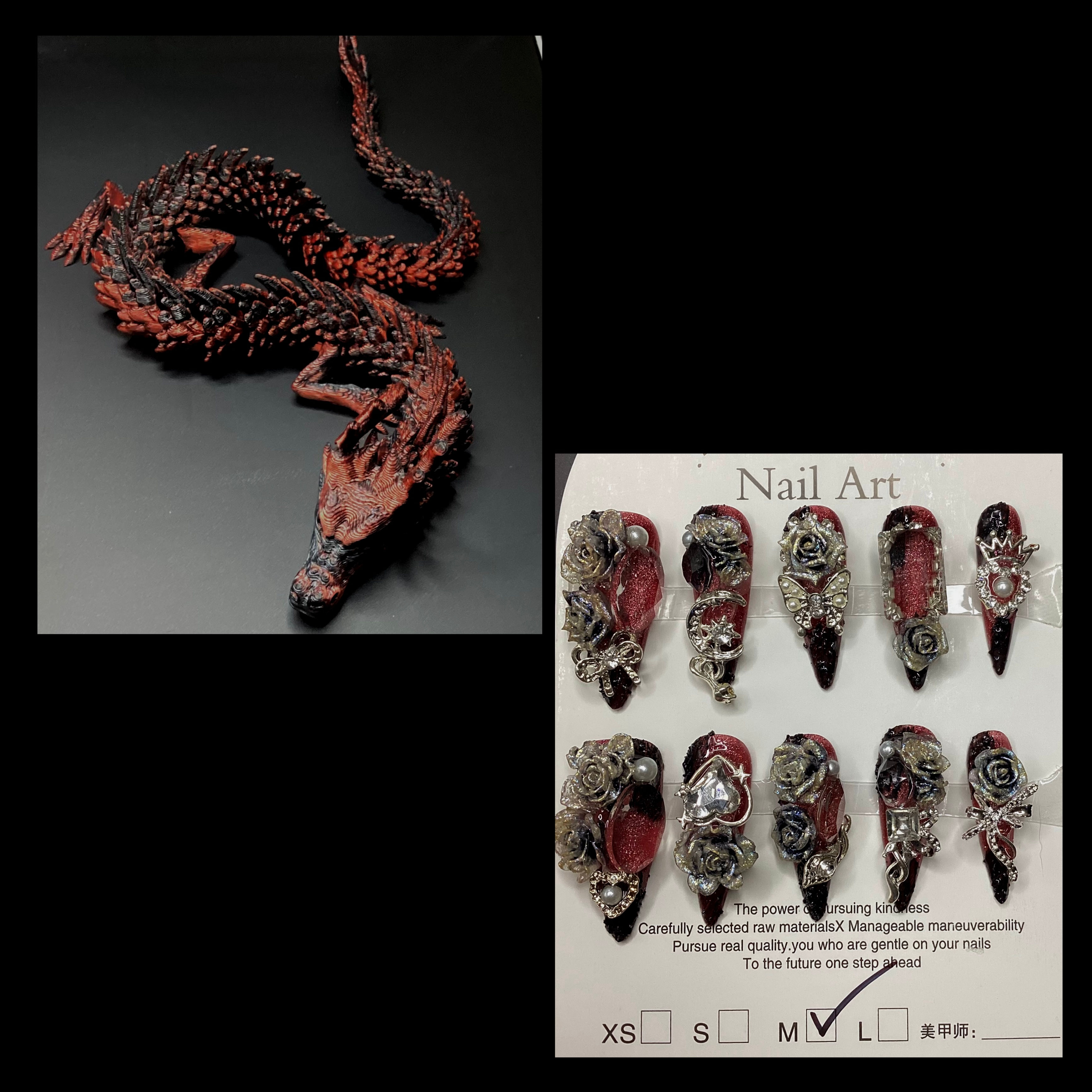 Long, Stiletto GStyle Handmade Luxury Press On Nails With Collectable Figure - M