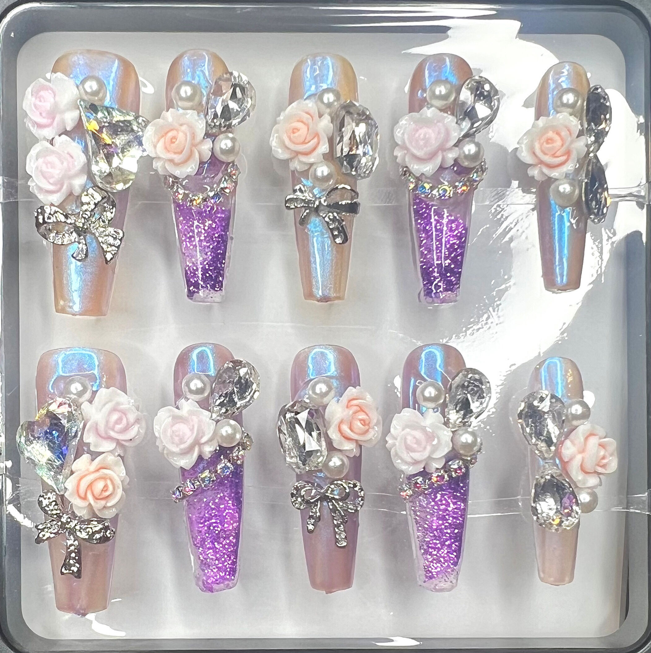 X-Long, Water Style Handmade Press On Nails - Size: Medium