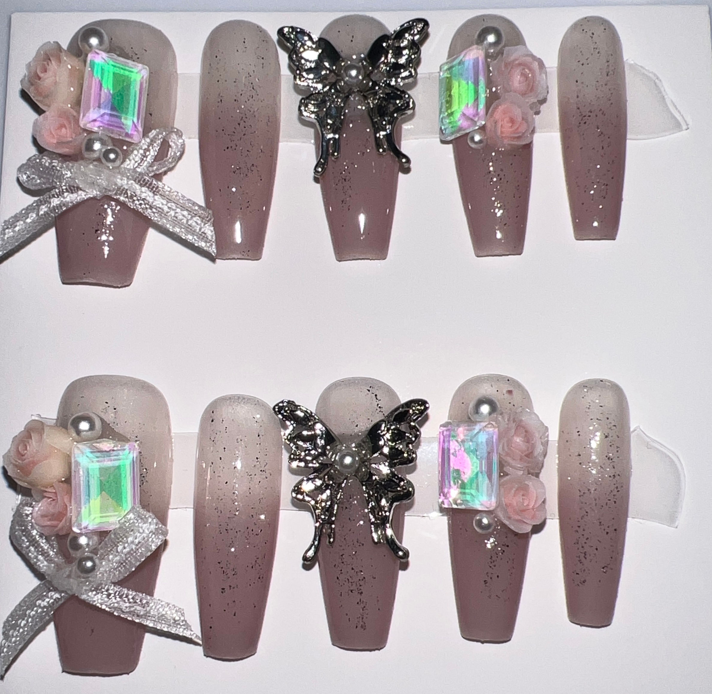 Long, Coffin Style Handmade Press On Nails - Size: Small 
