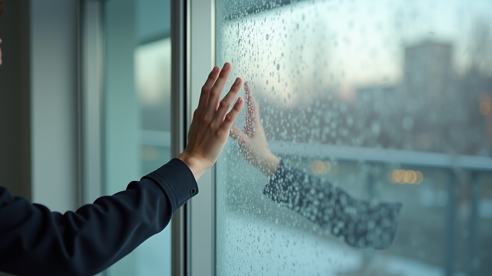 Close-up view of window film being applied to a glass window