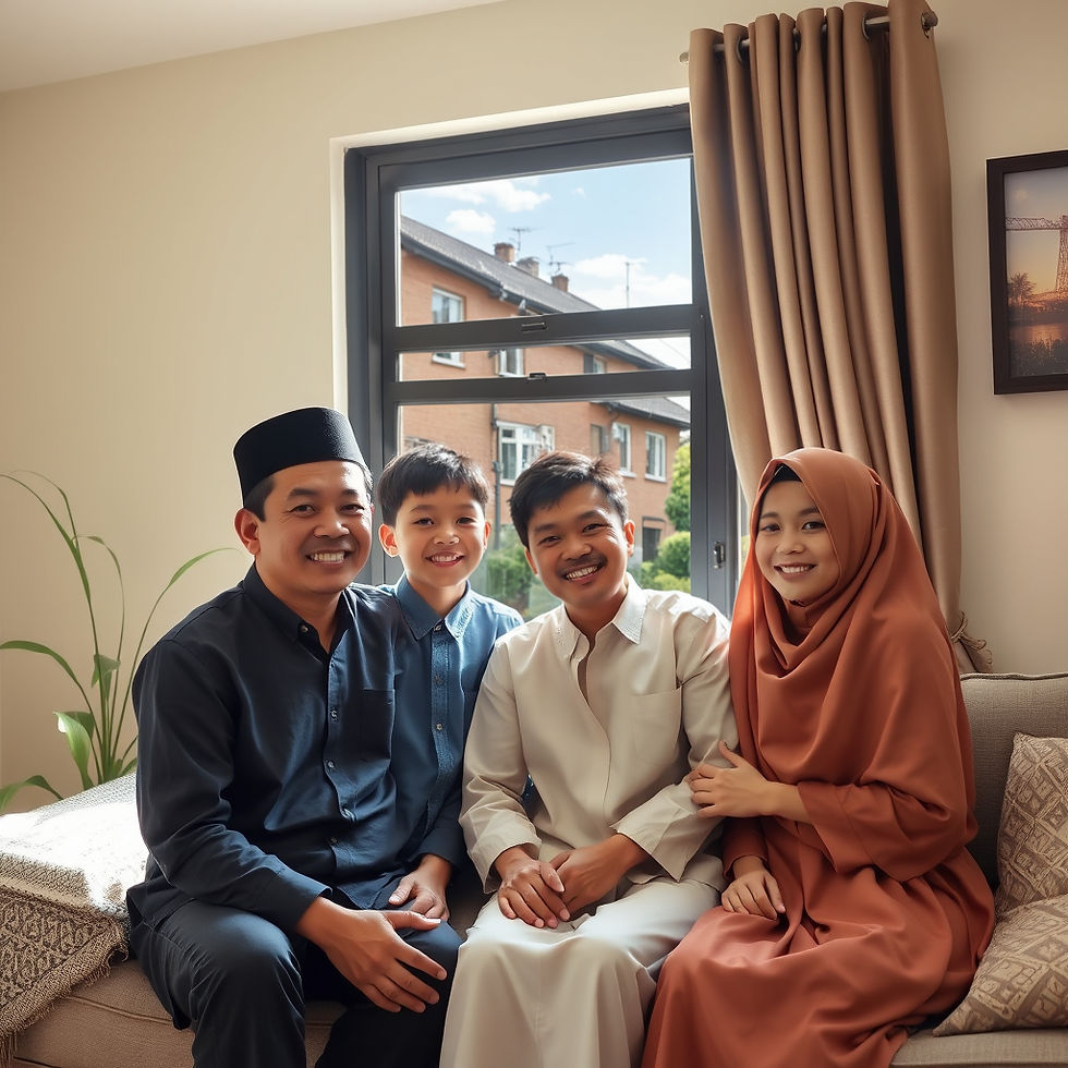 Sekeluarga yang gembira berasa selesa selepas memasang tinted rumah