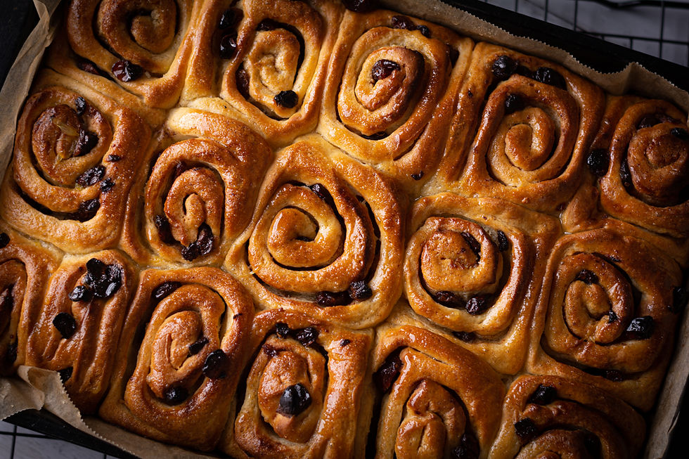 Blood Orange Glazed Chelsea Buns in the tray