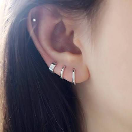 Thumbnail: Silver huggie earrings