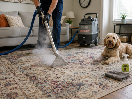 Professional area rug cleaning removing pet odours from a rug in London, Ontario.