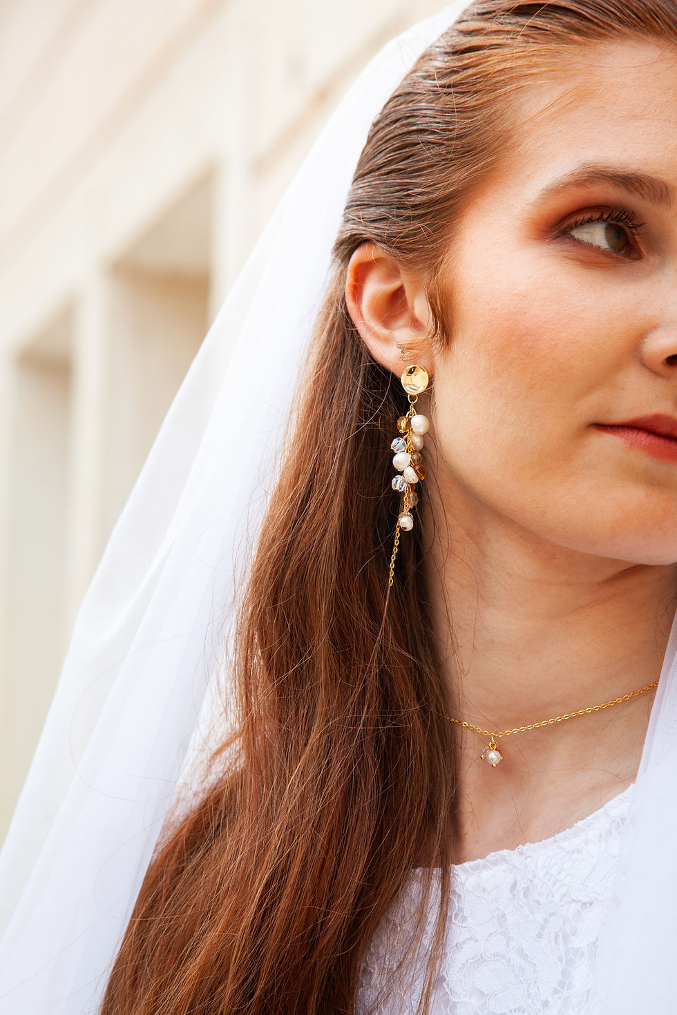Miniature : boucles d'oreilles mariage plaqué or perles et cristaux
