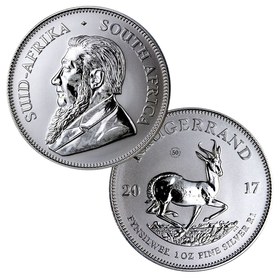 Thumbnail: 2017 South African Silver Krugerrand coin displaying both obverse and reverse designs together