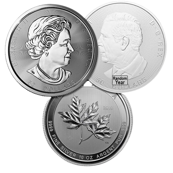 Thumbnail: 3 10oz canadian silver maple leaf rounds