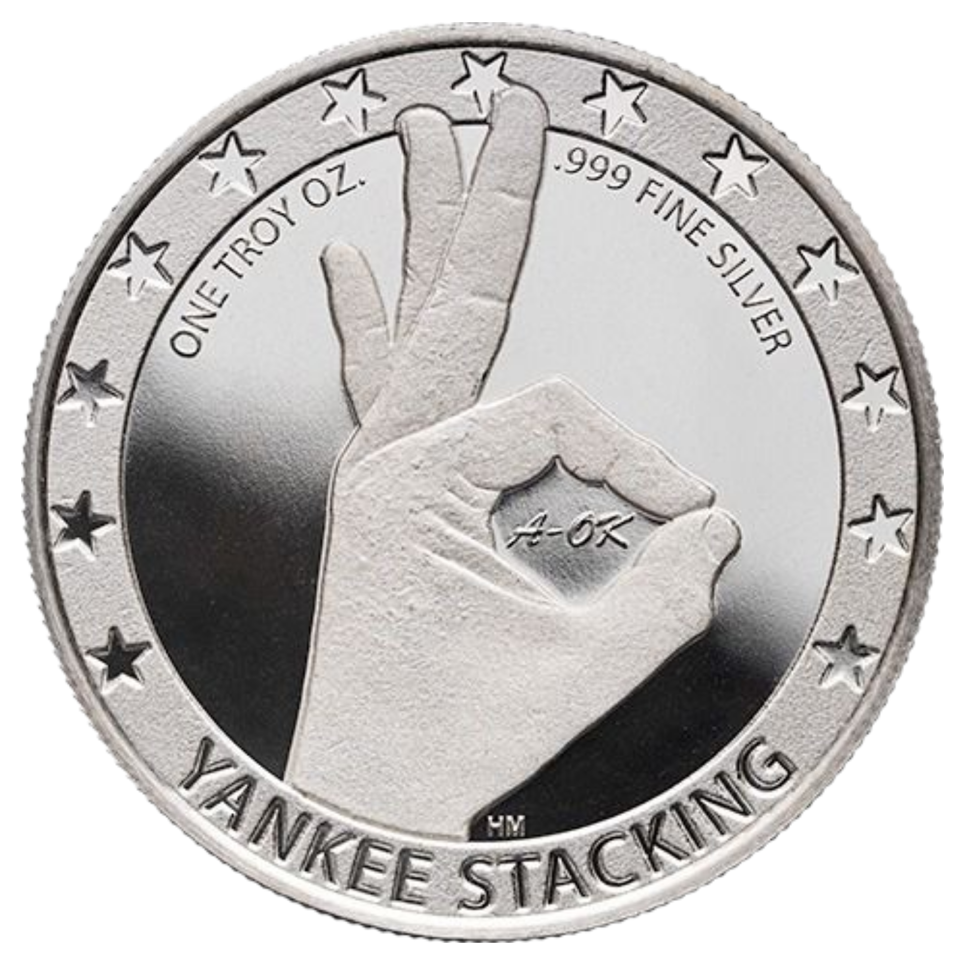 1 oz SD Bullion Yankee Stacking Silver Round reverse featuring the A-OK hand gesture with weight and purity inscriptions.