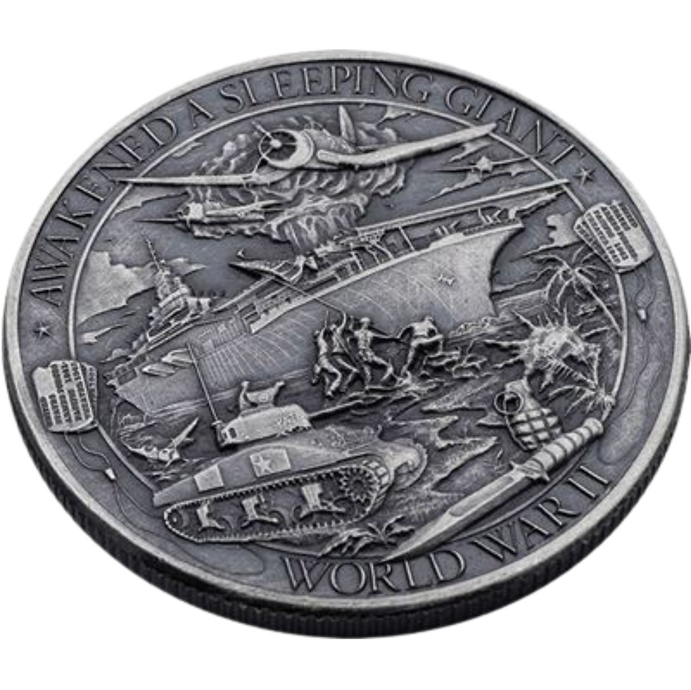 Thumbnail: 2019 Mason Mint World War II Patriot Series 3 silver round obverse design.