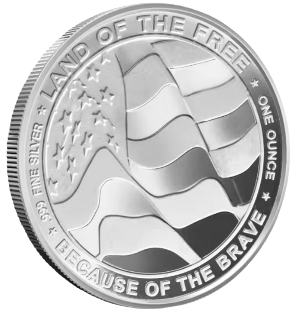 American flag design with “Land of the Free Because of the Brave” inscription