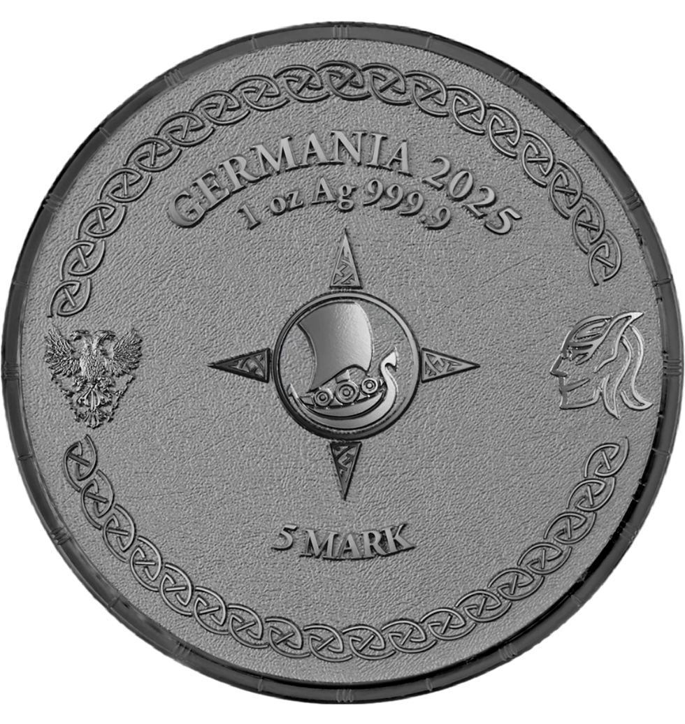 Reverse of 2026 Germania Ragnarök Loki 1 oz .9999 fine silver BU round.