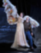 Ava Pine as The Angel and David Adam Moore as Prior Walter in FWO’s 2008 production of Eötvös’ ‘Angels in America.’ Photo by Ellen Appel