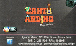 TARJETAS DE PRESENTACION DE  CANTO ANDINO PRODUCCIONES COLABORADOR  PARA  EL COR