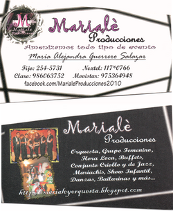 TARJETAS DE PRESENTACION DE  CONJUNTO MUSICAL MARIALE PRODUCCIONES  COLABORADOR 