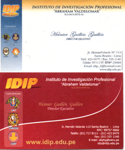 TARJETAS DE PRESENTACION DEl  IDIP   FUNDADOR  INTEGRANTE Y COLABORADOR  DEL COR