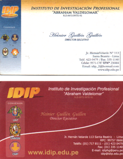 TARJETAS DE PRESENTACION DEl  IDIP   FUNDADOR  INTEGRANTE Y COLABORADOR  DEL COR