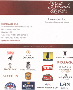 TARJETAS DE PRESENTACION DE  EL SOMELIR SR  ALEXANDER JOO FUNDADOR Y  COLABORADO