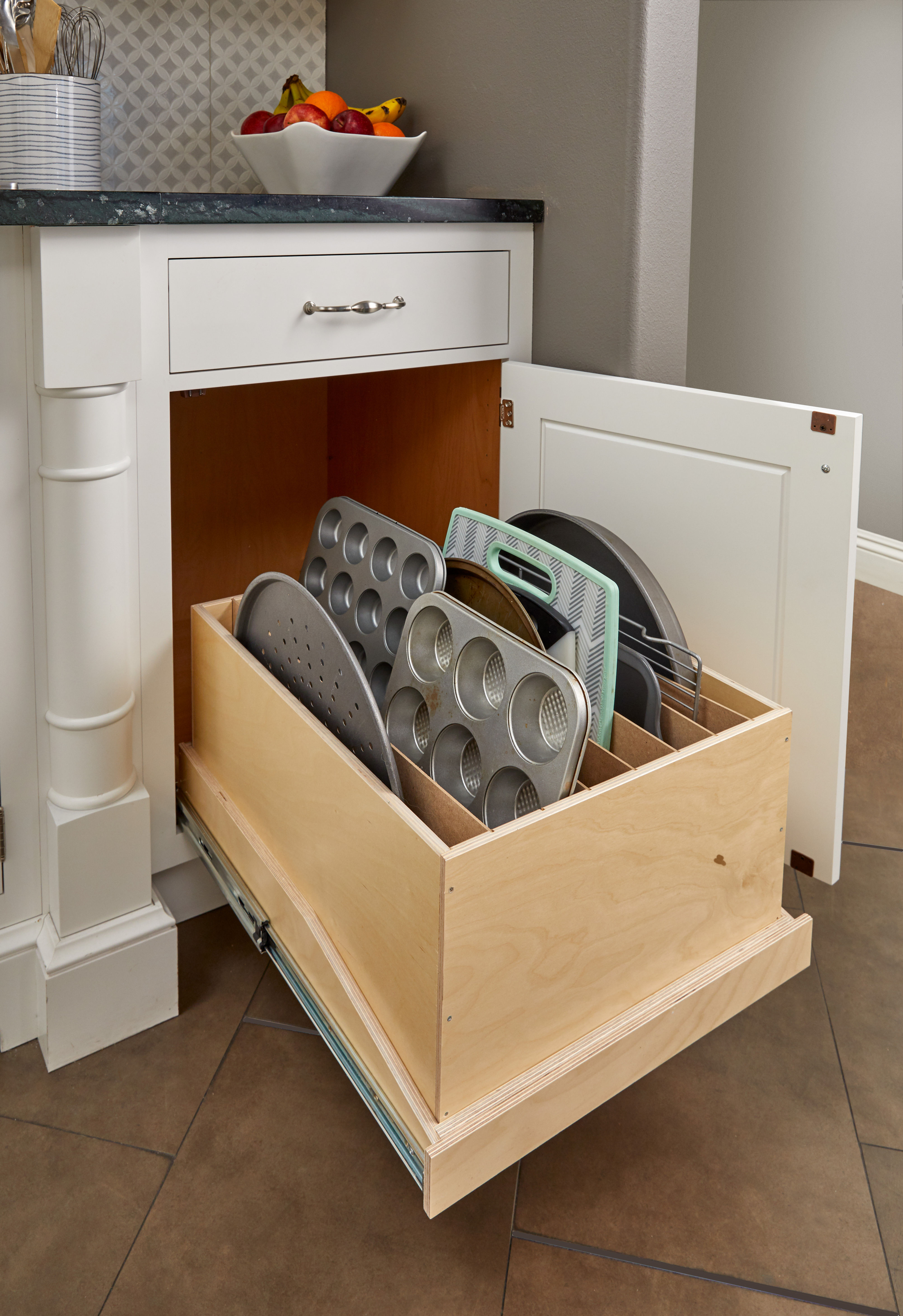 Adjustable Vertical Tray Storage Add-on Compartment for any Slide-Out Shelf