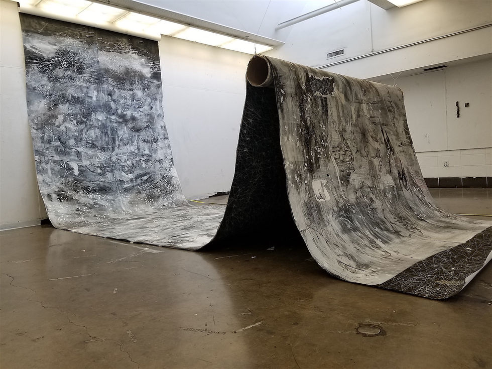 Studio View of 'Empire - No Nation State', 2017, 50 feet x 8 feet, acrylic, charcoal, graphite, ink on paper