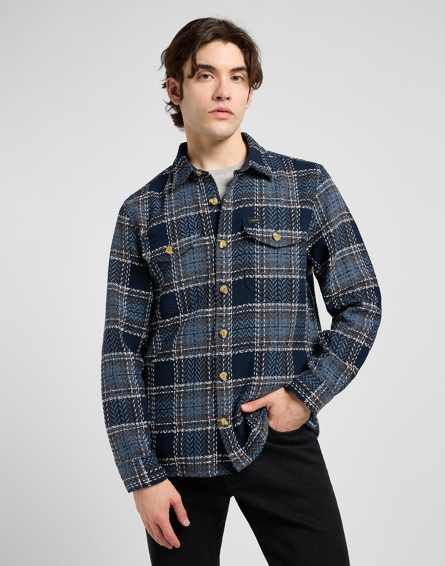TEXTURED 2PKT SHIRT MOOD INDIGO GREY PLAID