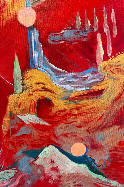 A large-scale, bold abstract acrylic painting on canvas with vibrant colors celebrating personal transformation and resilience.