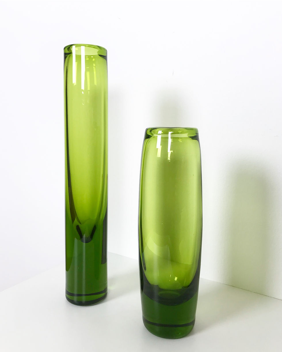 Pair of Per Lütken Vases Holmegaard Green Glass 1960s