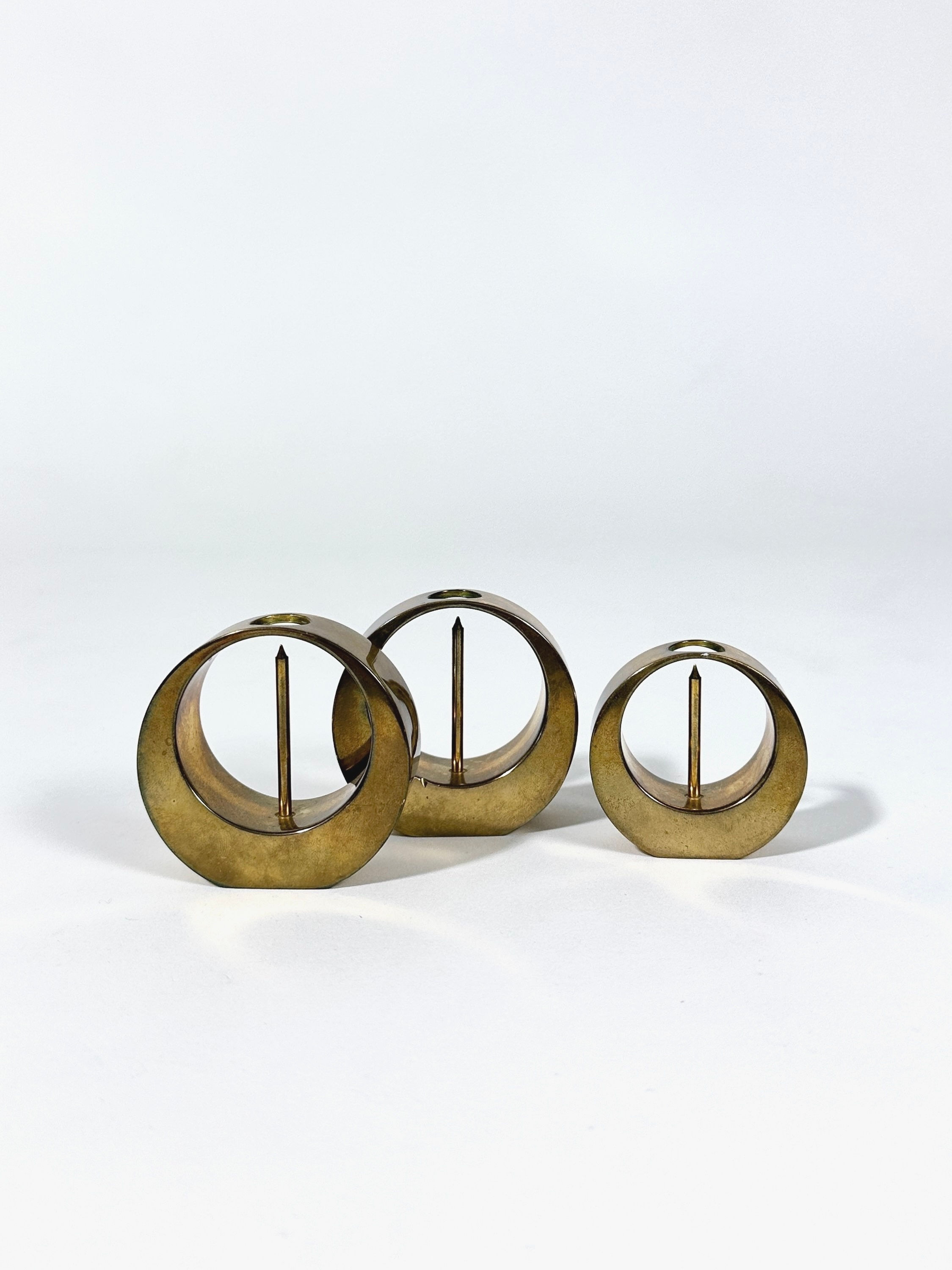 Set of Three Arthur Pettersson Candle Sticks Brass Kolbäck Sweden 1960s