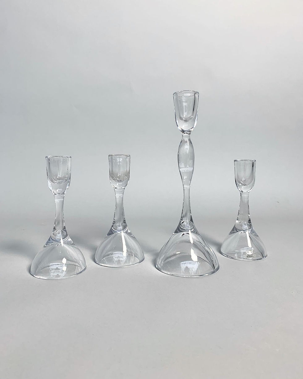 Set of Four Vicke Lindstrand Candle Holders Crystal Kosta Sweden 1950s