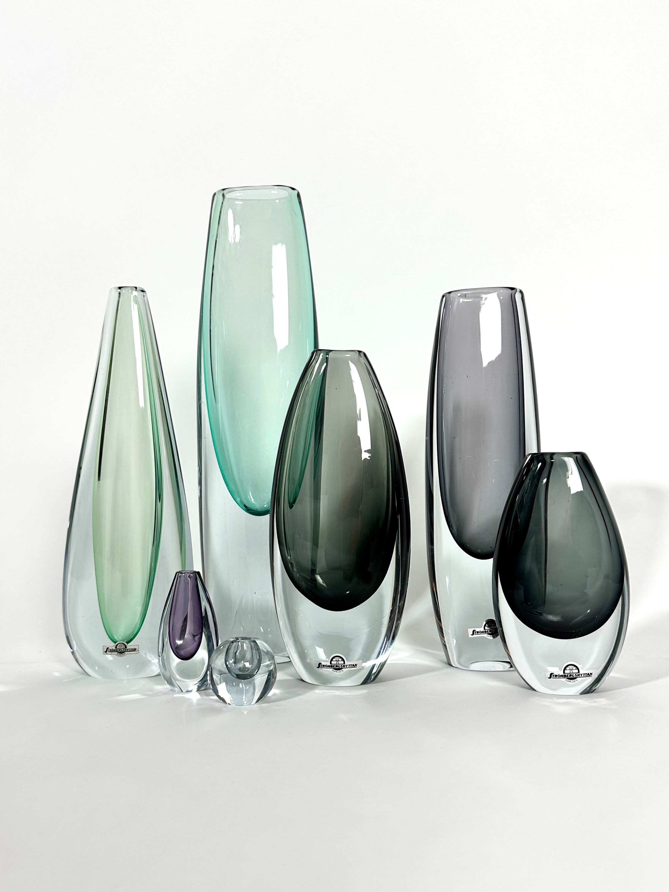 Set of Five Gunnar Nylund Vases Strömbergshyttan Crystal Glass Sweden 1960s