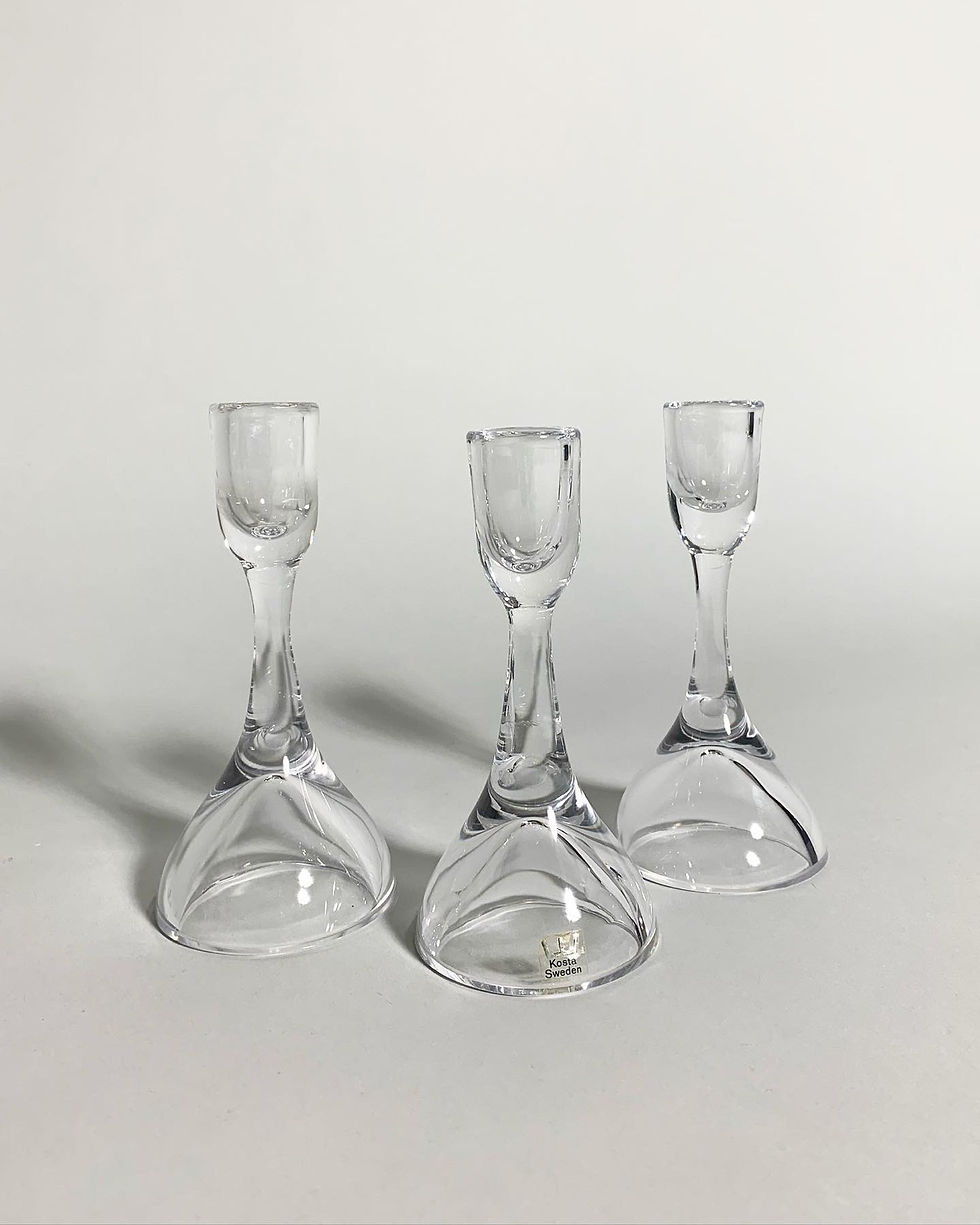 Vicke Lindstrand Crystal Glass Candle Holders Kosta 1960s