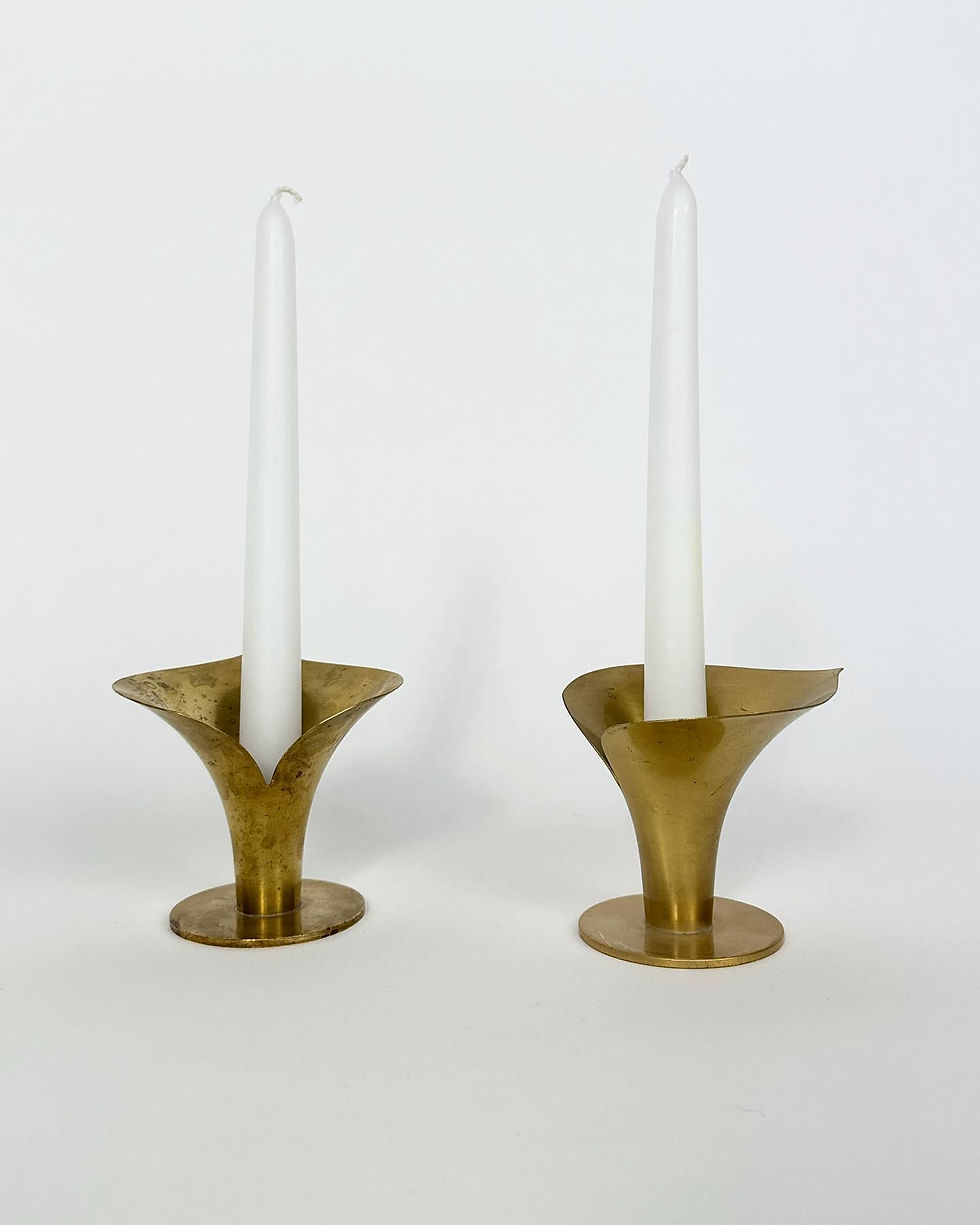 Pair of Carl Einar Borgström Calla Lily Candle Holders Ystad Metall Sweden 1940s